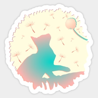 Playful Kitten Dandelion Color Silhouette Sticker